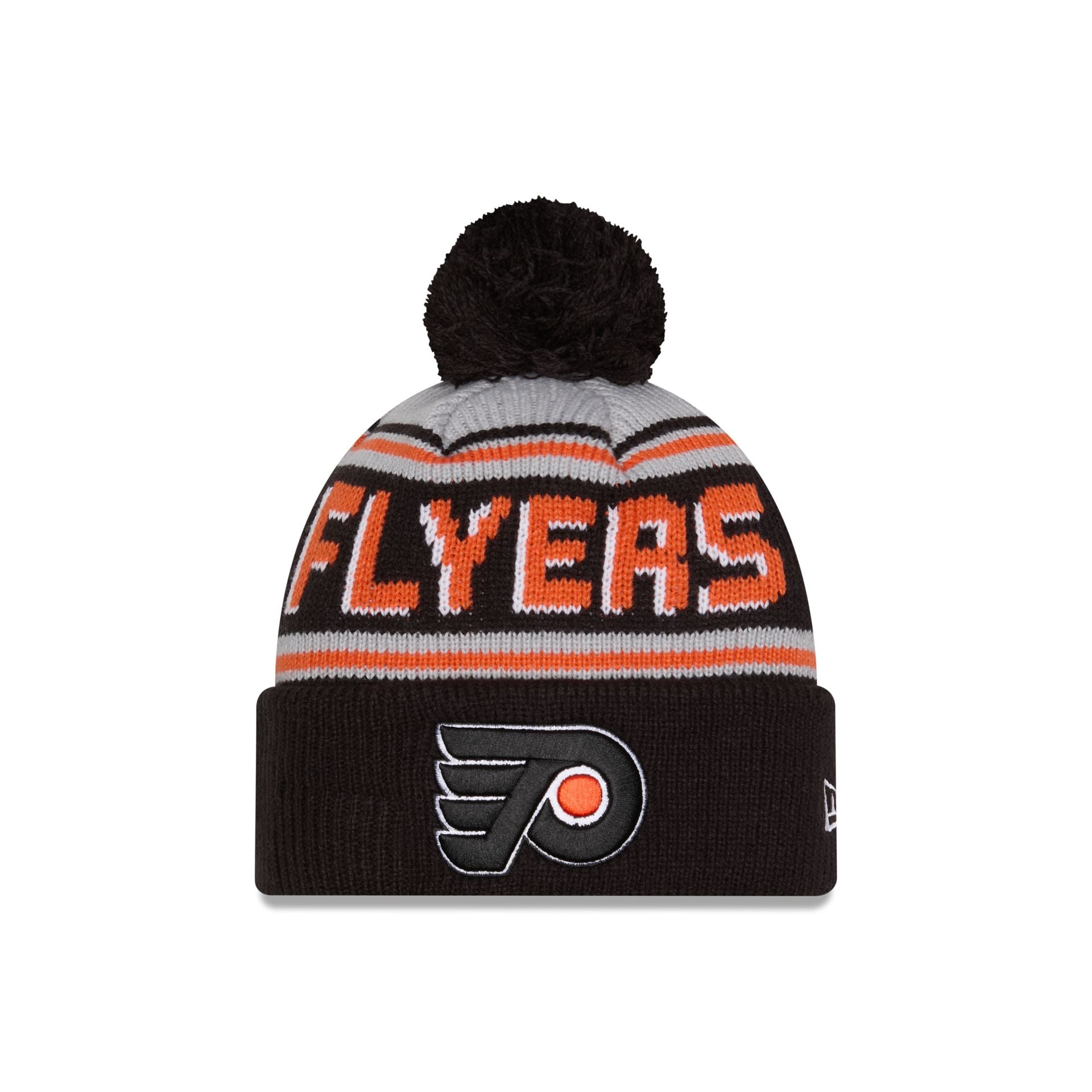 Philadelphia Flyers Stripe Wordmark Pom Knit Hat