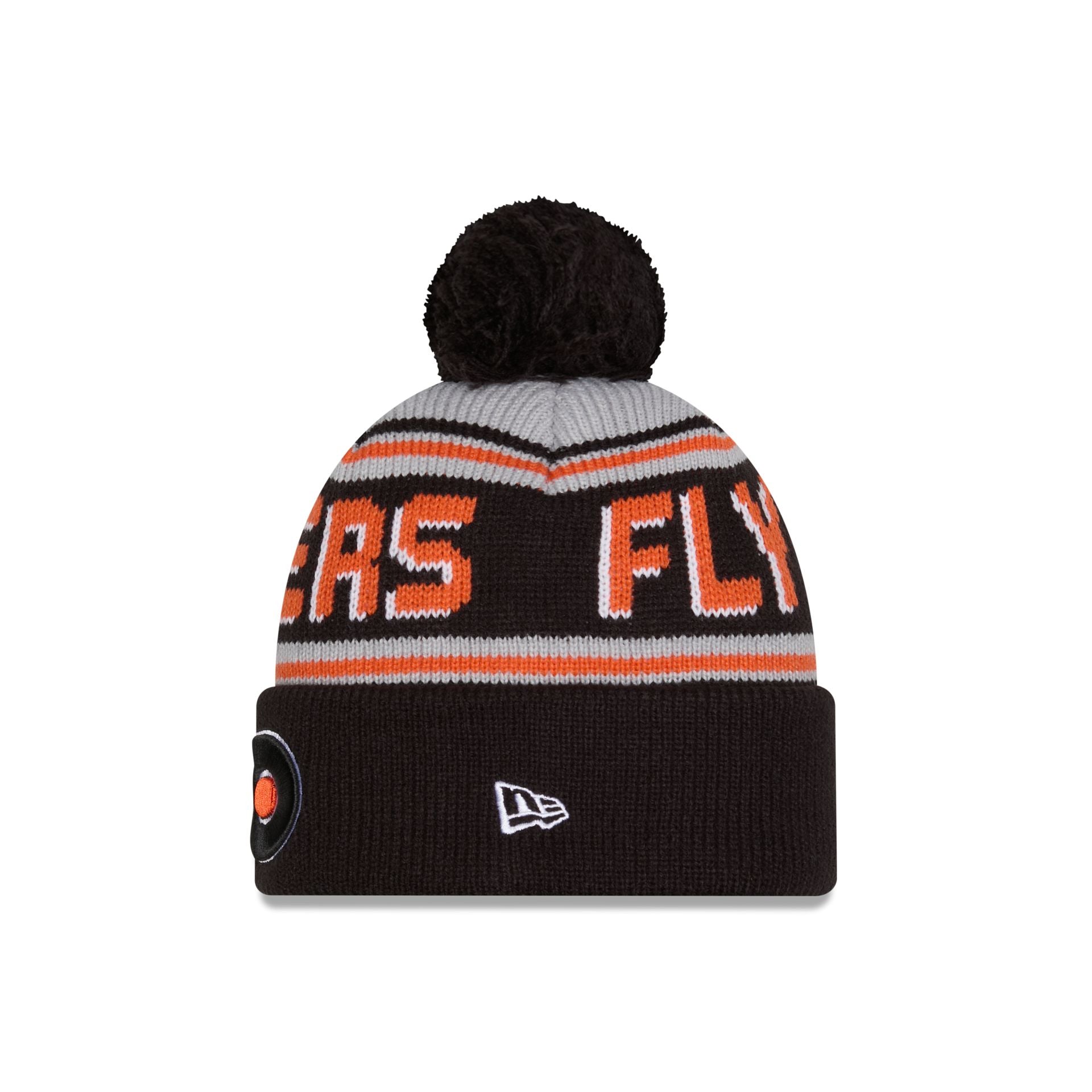 Philadelphia Flyers Stripe Wordmark Pom Knit Hat