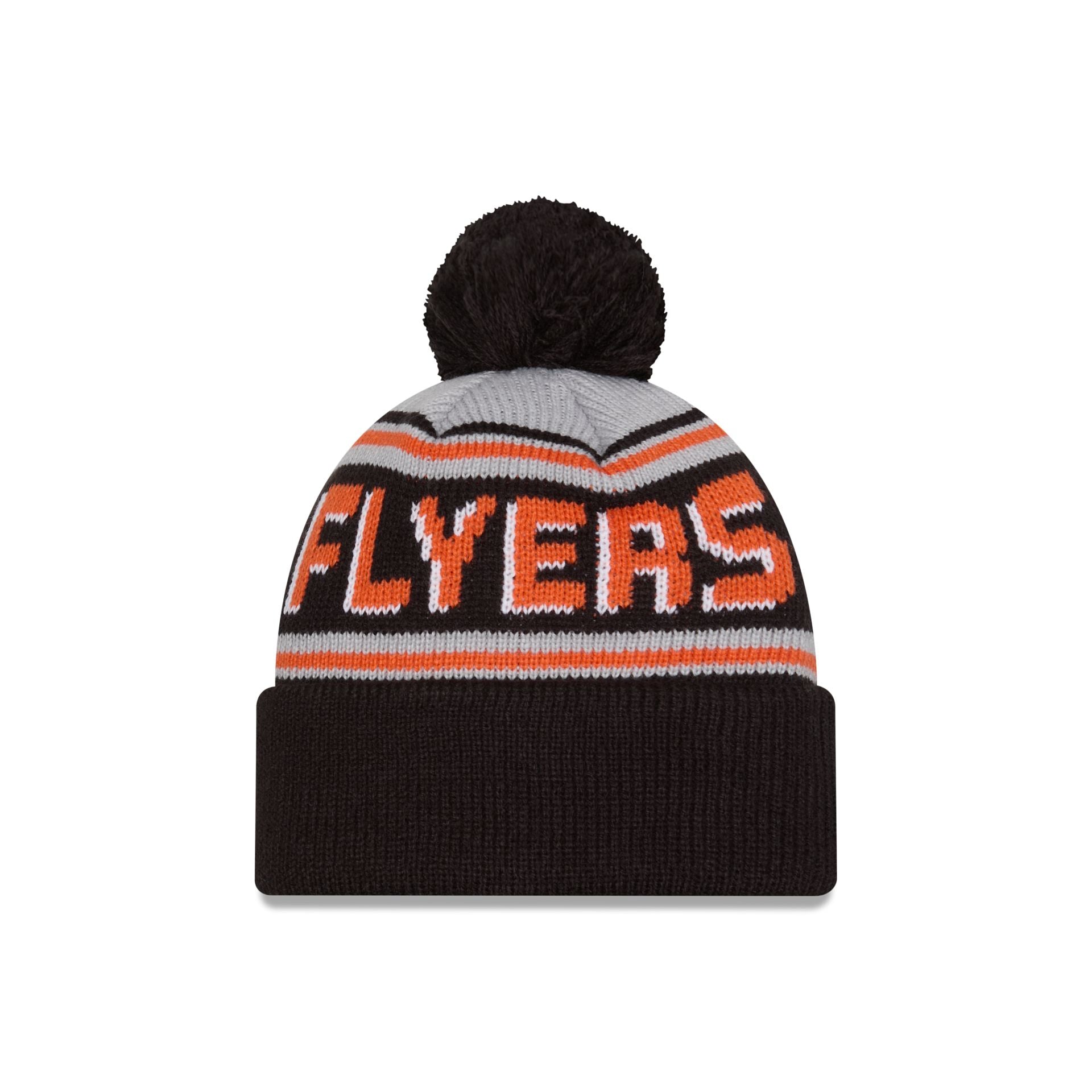 Philadelphia Flyers Stripe Wordmark Pom Knit Hat