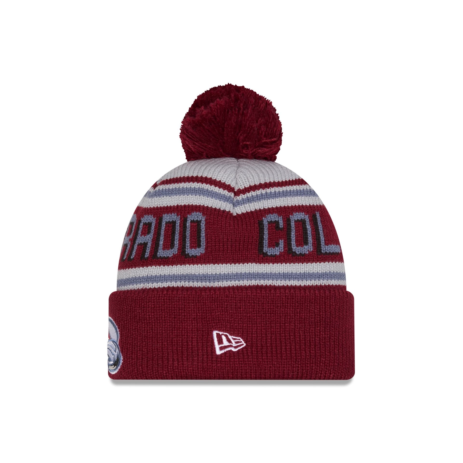 Colorado Avalanche Stripe Wordmark Pom Knit Hat