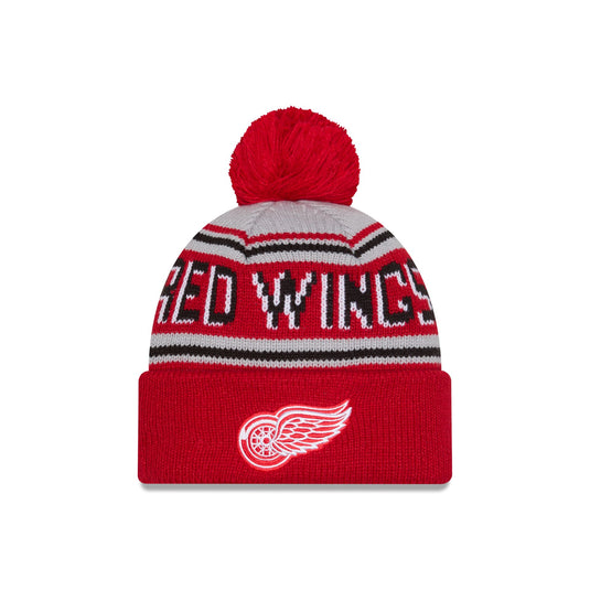 Detroit Red Wings Stripe Wordmark Pom Knit Hat