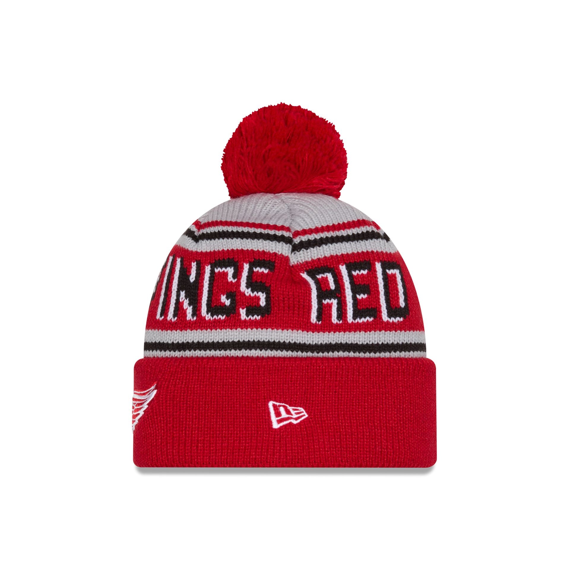 Detroit Red Wings Stripe Wordmark Pom Knit Hat