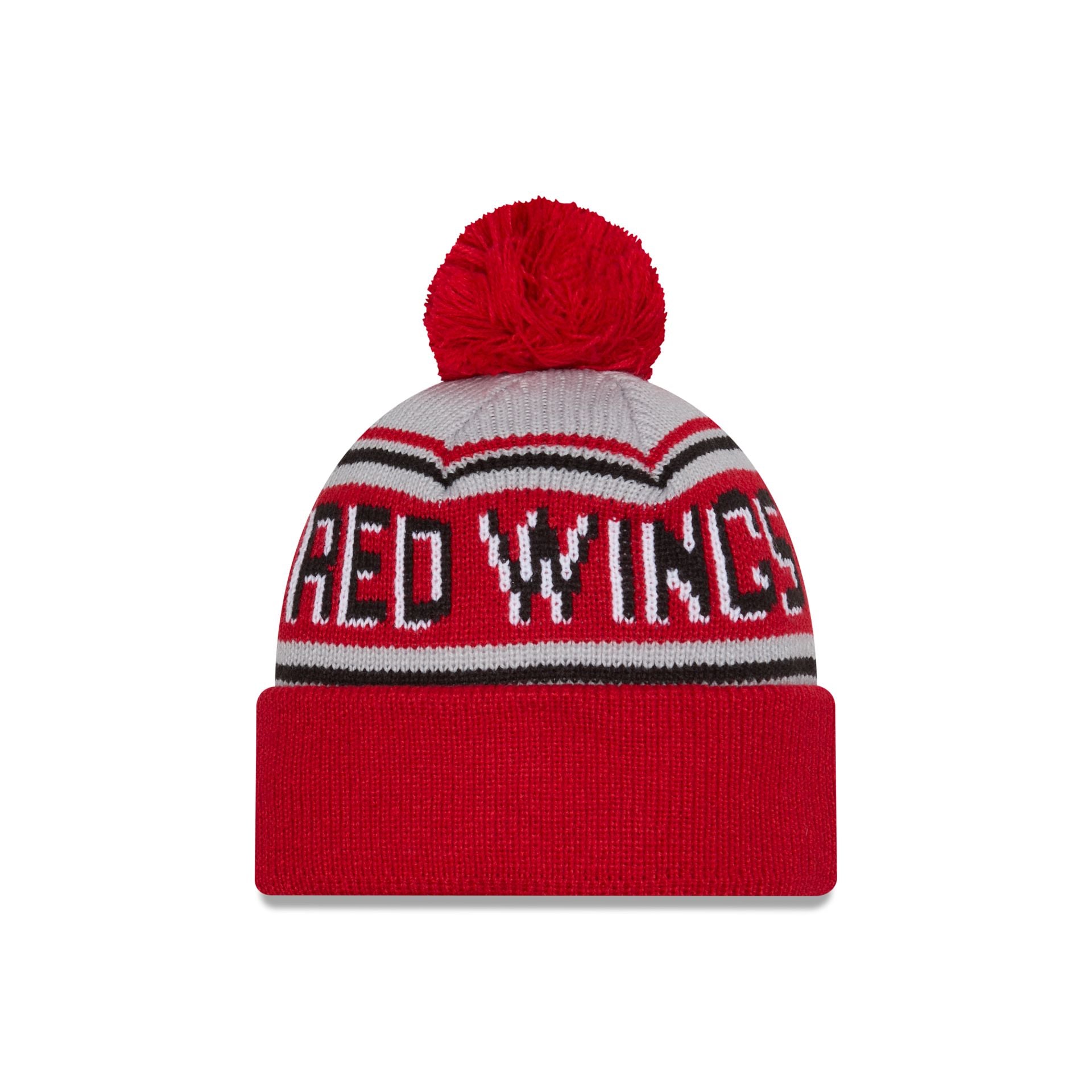 Detroit Red Wings Stripe Wordmark Pom Knit Hat