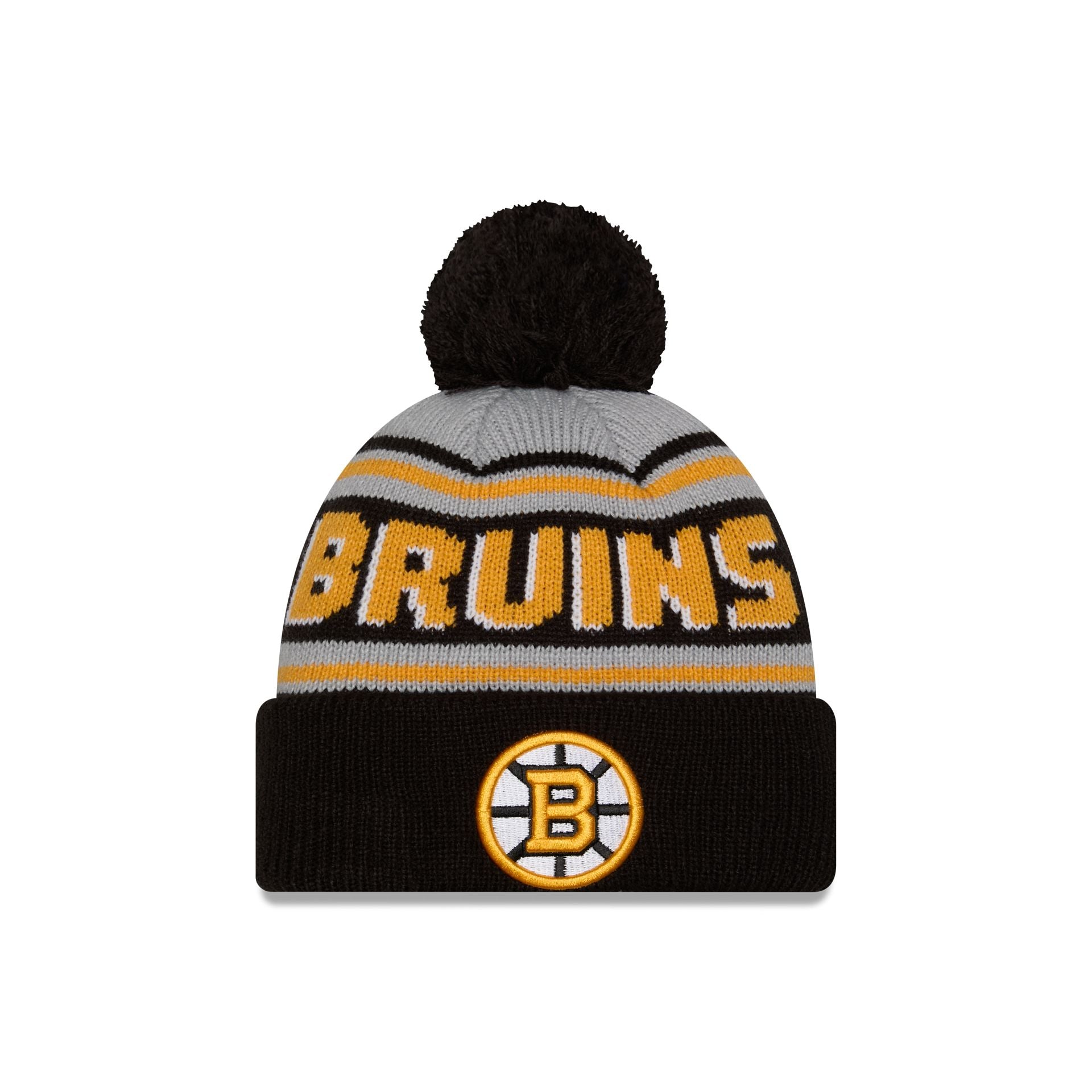 Boston Bruins Stripe Wordmark Pom Knit Hat