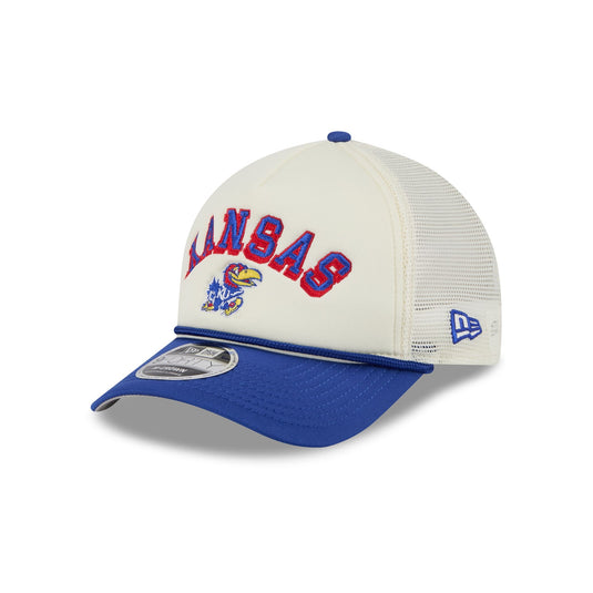 Kansas Jayhawks Chrome Arch 9FORTY M-Crown A-Frame Trucker Hat - New Era Cap