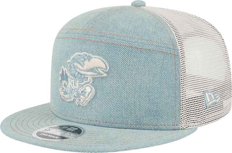Kansas Jayhawks Denim Split Panel 9FIFTY Trucker Hat