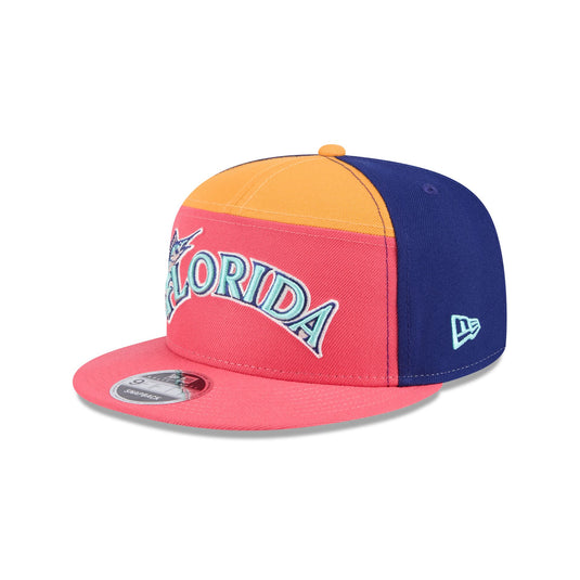 Miami Marlins Coral Split Panel 9FIFTY Snapback Hat - New Era Cap