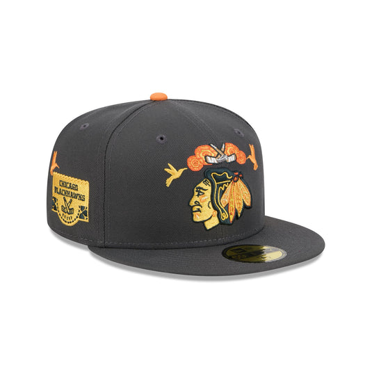 Chicago Blackhawks Day of the Dead Graphite 59FIFTY Fitted Hat - New Era Cap