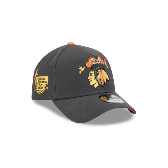 Chicago Blackhawks Day of the Dead Graphite 9FORTY A-Frame Snapback Hat - New Era Cap