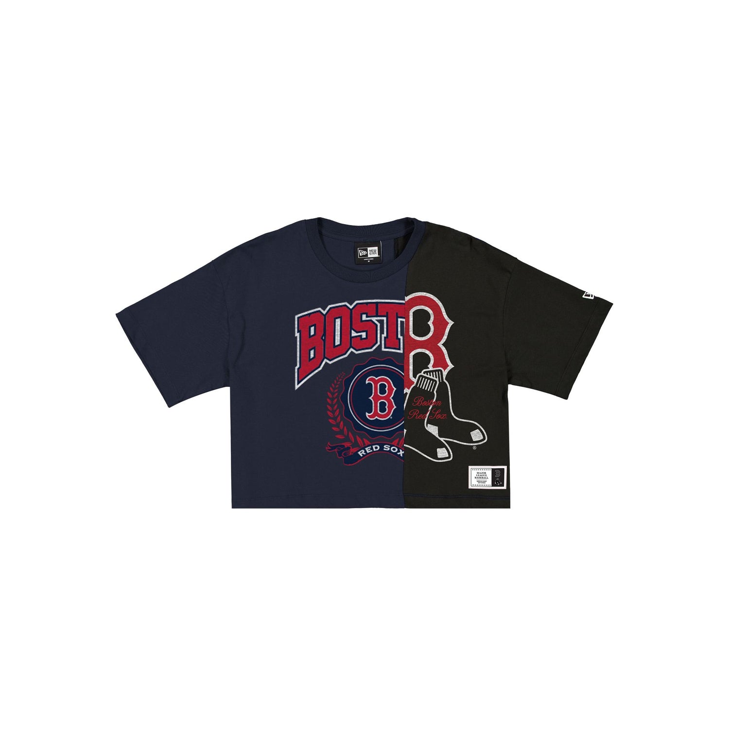 Boston Red Sox Team Split Women's Cropped Short-Sleeve T-Shirt