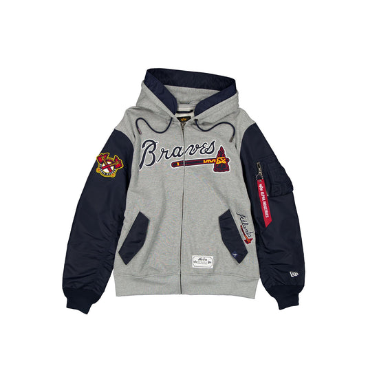 Alpha Industries x Atlanta Braves Gray MA-1 Full Zip Fleece Jacket - New Era Cap