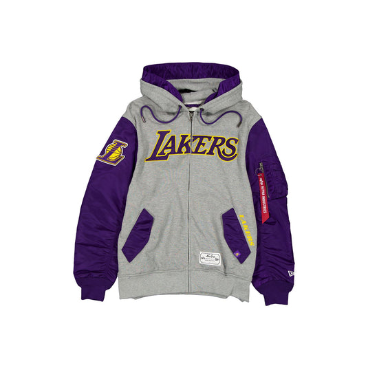 Alpha Industries x Los Angeles Lakers Gray MA-1 Full Zip Fleece Jacket - New Era Cap
