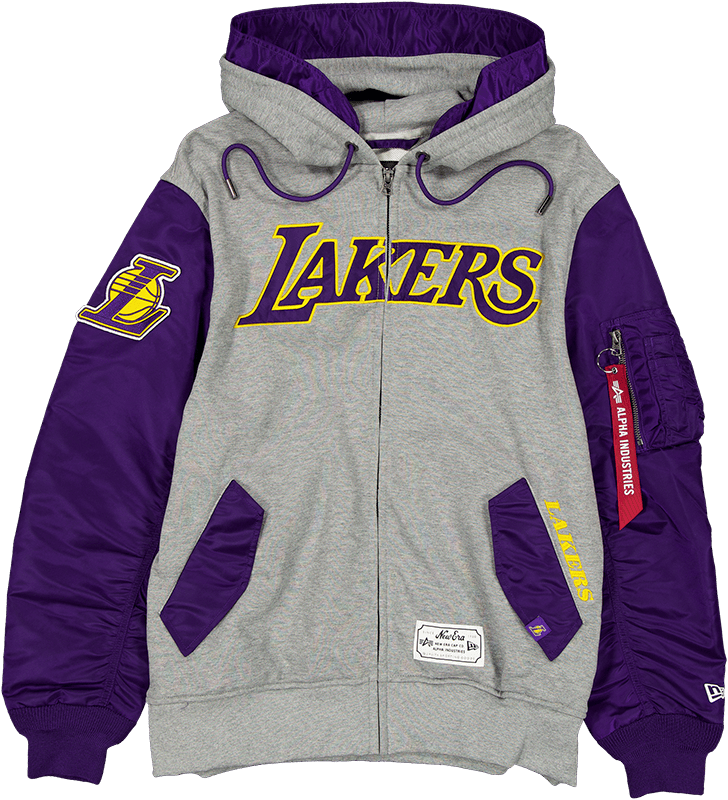 Alpha Industries x Los Angeles Lakers Gray MA-1 Full Zip Fleece Jacket