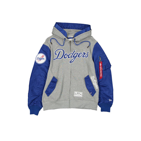 Alpha Industries x Los Angeles Dodgers Gray MA-1 Full Zip Fleece Jacket - New Era Cap