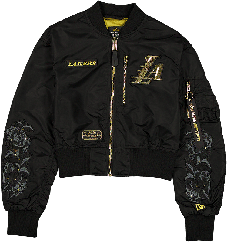 Alpha Industries x Los Angeles Lakers Black and Gold Women's Cropped L-2B Bomber Jacket
