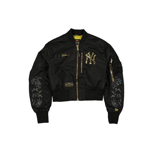 Alpha Industries x New York Yankees Black and Gold Women's Cropped L-2B Bomber Jacket - New Era Cap
