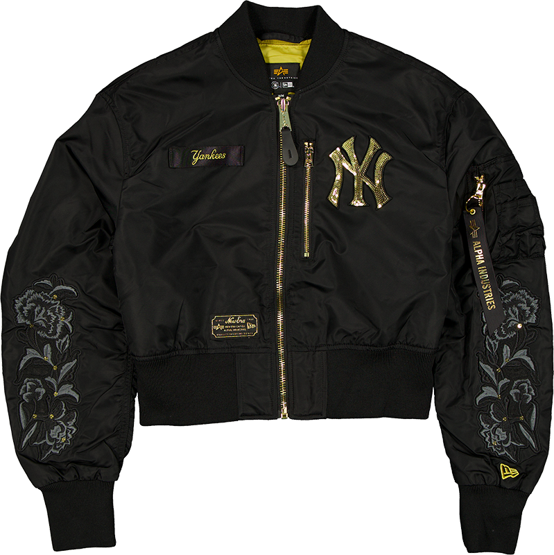Alpha Industries x New York Yankees Black and Gold Women's Cropped L-2B Bomber Jacket