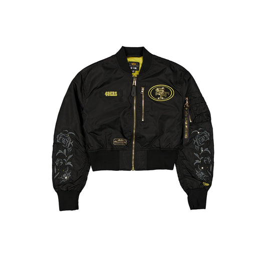 Alpha Industries x San Francisco 49ers Black and Gold Women's Cropped L-2B Bomber Jacket - New Era Cap
