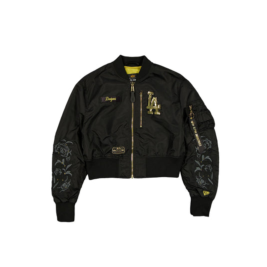 Alpha Industries x Los Angeles Dodgers Black and Gold Women's Cropped L-2B Bomber Jacket - New Era Cap