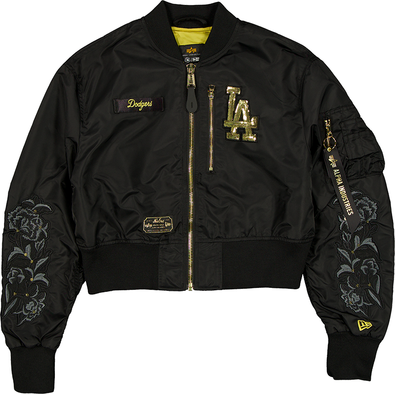 Alpha Industries x Los Angeles Dodgers Black and Gold Women's Cropped L-2B Bomber Jacket