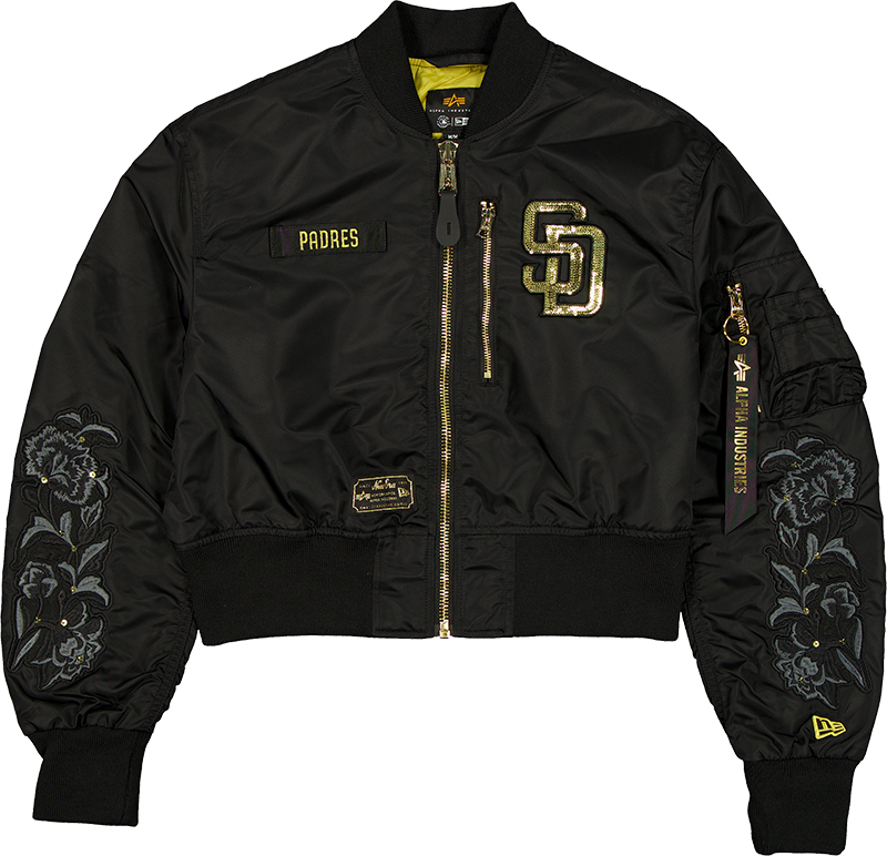 Alpha Industries x San Diego Padres Black and Gold Women's Cropped L-2B Bomber Jacket