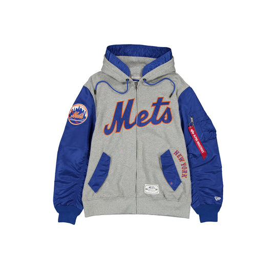Alpha Industries x New York Mets Gray MA-1 Full Zip Fleece Jacket - New Era Cap