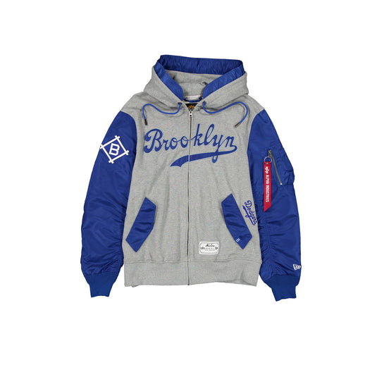 Alpha Industries x Brooklyn Dodgers Cooperstown Gray MA-1 Full Zip Fleece Jacket - New Era Cap