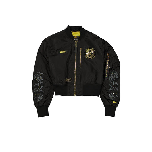 Alpha Industries x Pittsburgh Steelers Black and Gold Women's Cropped L-2B Bomber Jacket - New Era Cap