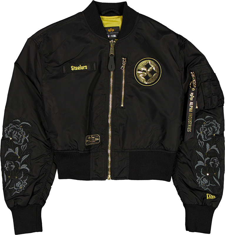 Alpha Industries x Pittsburgh Steelers Black and Gold Women's Cropped L-2B Bomber Jacket