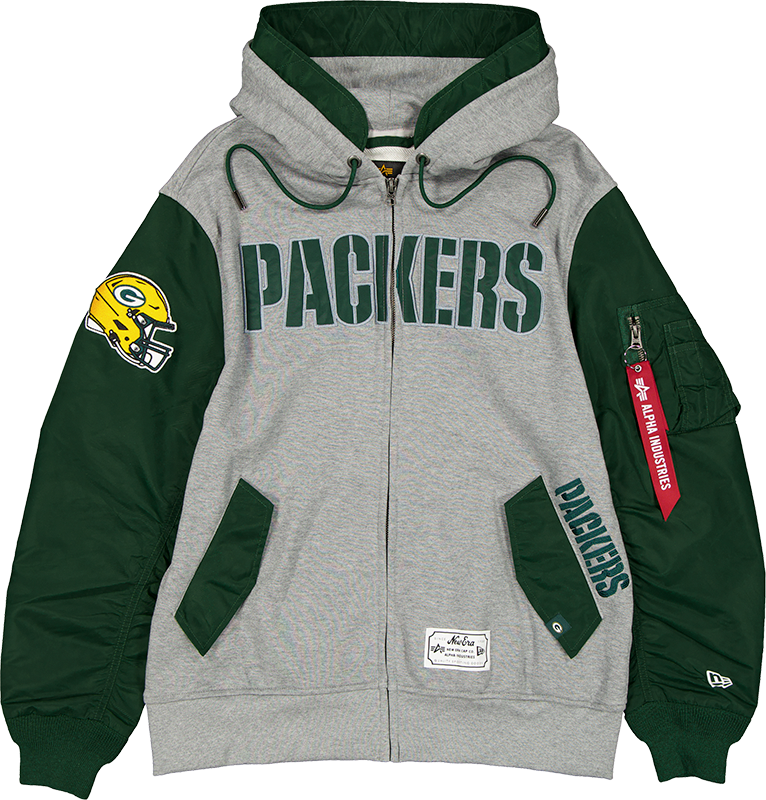 Alpha Industries x Green Bay Packers Gray MA-1 Full Zip Fleece Jacket