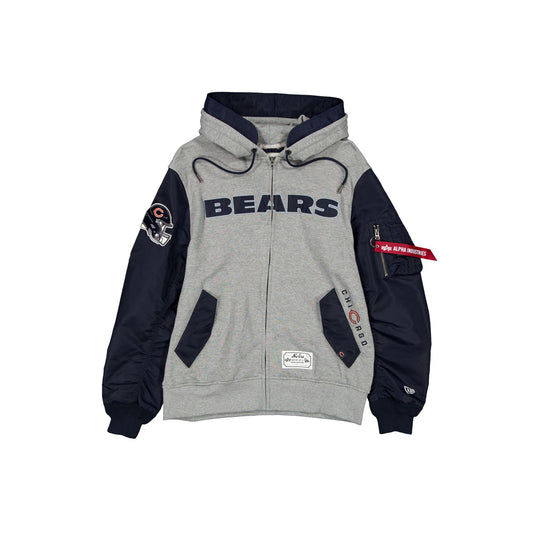 Alpha Industries x Chicago Bears Gray MA-1 Full Zip Fleece Jacket - New Era Cap