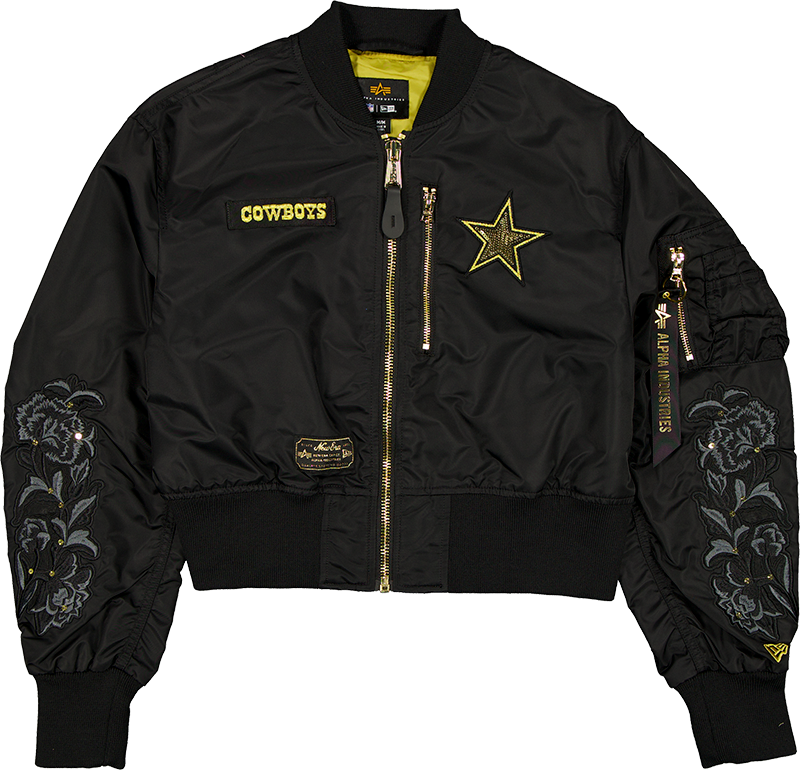 Alpha Industries x Dallas Cowboys Black and Gold Women's Cropped L-2B Bomber Jacket