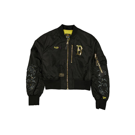 Alpha Industries x Brooklyn Dodgers Cooperstown Black and Gold Women's Cropped L-2B Bomber Jacket - New Era Cap