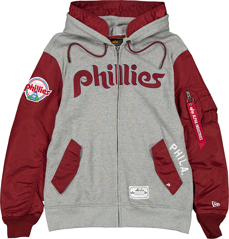 Alpha Industries x Philadelphia Phillies Cooperstown Gray MA-1 Full Zip Fleece Jacket