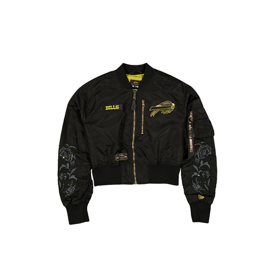 Alpha Industries x Buffalo Bills Black and Gold Women's Cropped L-2B Bomber Jacket - New Era Cap