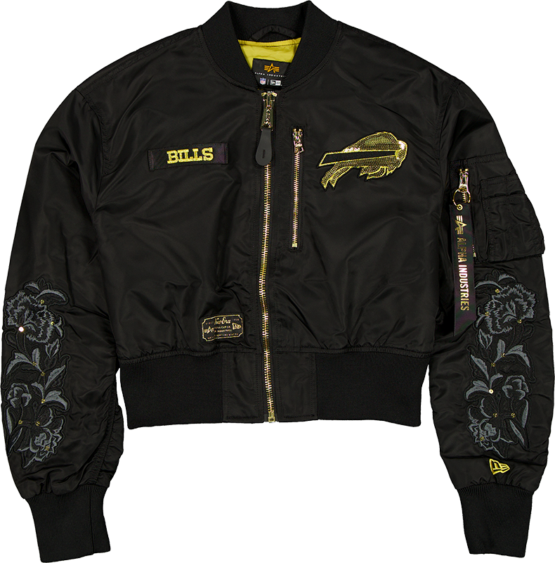 Alpha Industries x Buffalo Bills Black and Gold Women's Cropped L-2B Bomber Jacket