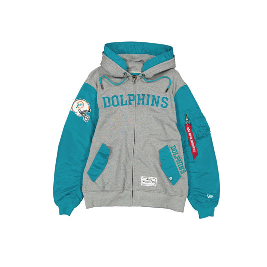 Alpha Industries x Miami Dolphins Historic Gray MA-1 Full Zip Fleece Jacket - New Era Cap
