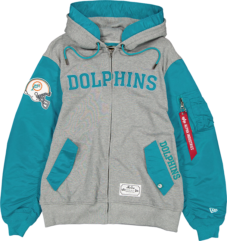 Alpha Industries x Miami Dolphins Historic Gray MA-1 Full Zip Fleece Jacket
