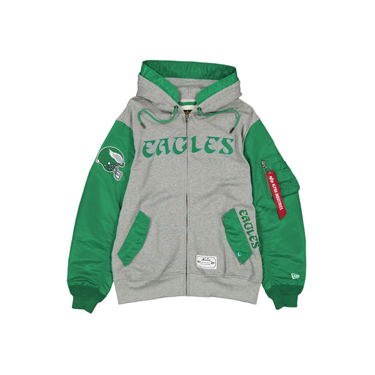 Alpha Industries x Philadelphia Eagles Historic Gray MA-1 Full Zip Fleece Jacket - New Era Cap