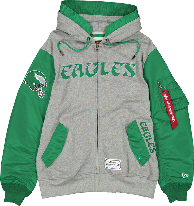 Alpha Industries x Philadelphia Eagles Historic Gray MA-1 Full Zip Fleece Jacket