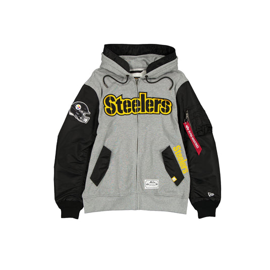 Alpha Industries x Pittsburgh Steelers Gray MA-1 Full Zip Fleece Jacket - New Era Cap