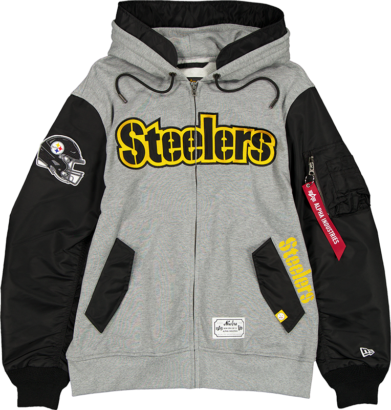 Alpha Industries x Pittsburgh Steelers Gray MA-1 Full Zip Fleece Jacket