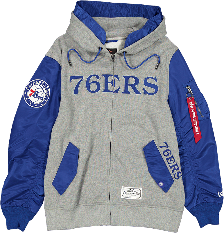 Alpha Industries x Philadelphia 76ers Gray MA-1 Full Zip Fleece Jacket