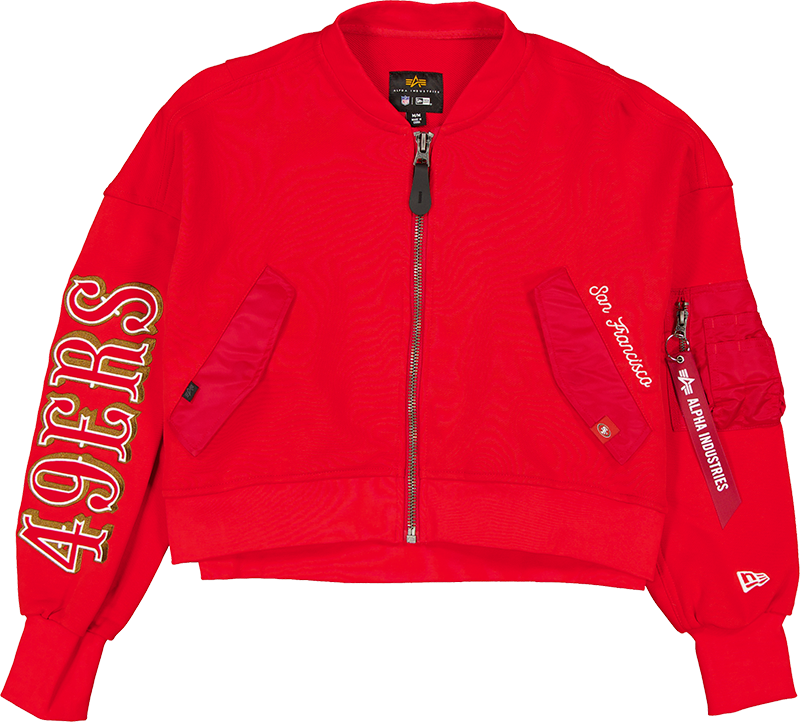 Alpha Industries x San Francisco 49ers Red Women's Full Zip Cropped Fleece Jacket