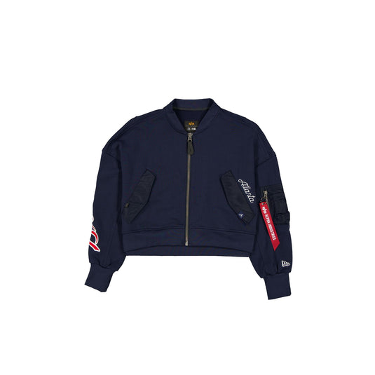 Alpha Industries x Atlanta Braves Navy Women's Full Zip Cropped Fleece Jacket - New Era Cap