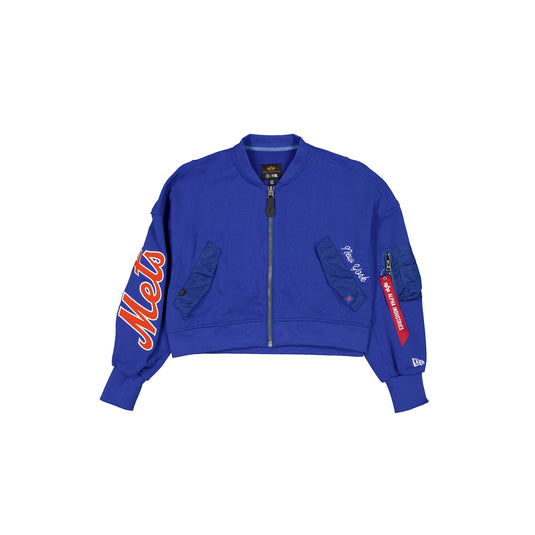 Alpha Industries x New York Mets Blue Women's Full Zip Cropped Fleece Jacket - New Era Cap