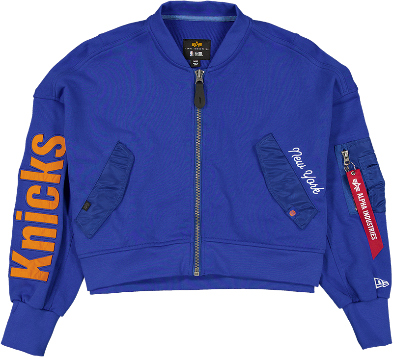 Alpha Industries x New York Knicks Blue Women's Full Zip Cropped Fleece Jacket