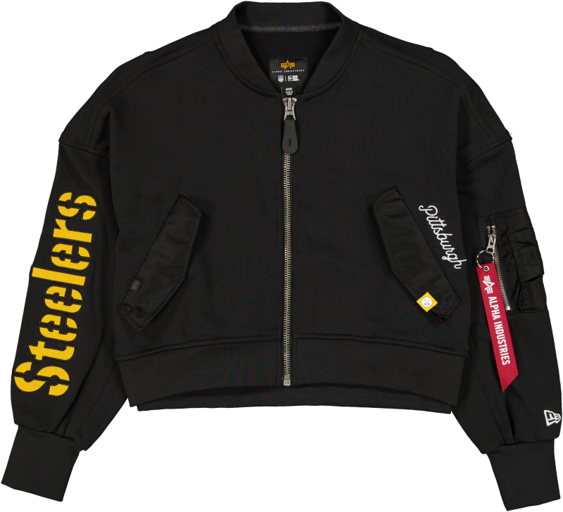 Alpha Industries x Pittsburgh Steelers Black Women's Full Zip Cropped Fleece Jacket