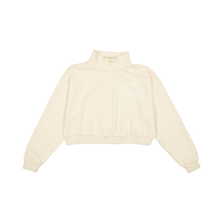 Los Angeles Dodgers Tonel Cropped Light Beige Women's Quarter Zip