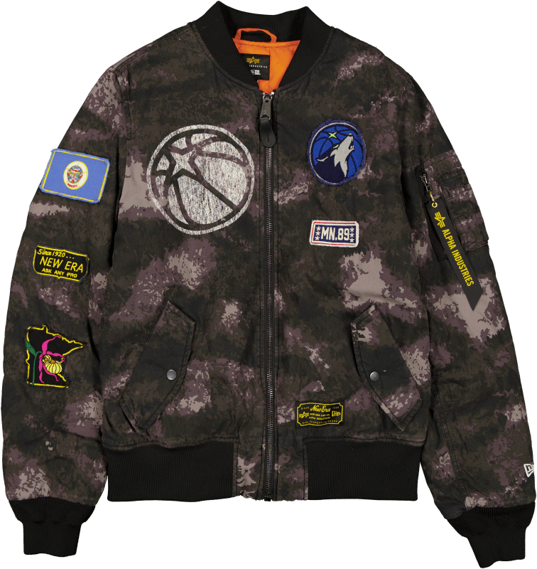 Alpha Industries x Minnesota Timberwolves Black Camo MA-1 Bomber Jacket